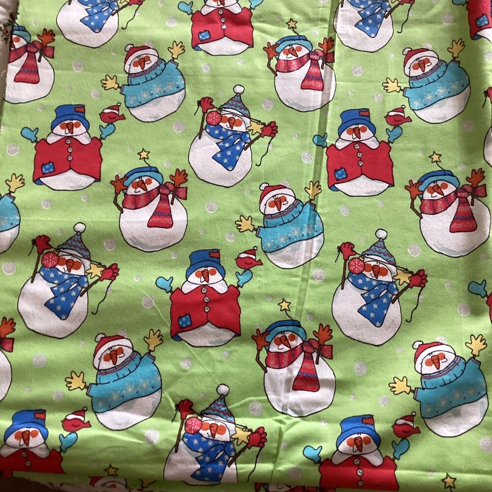 Christmas Frosty The Snowman Flannel Fabric (1 Piece) Green Material Quilting